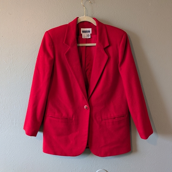 Vintage 100% Wool Red Single Button Blazer Size 6 - Picture 1 of 8